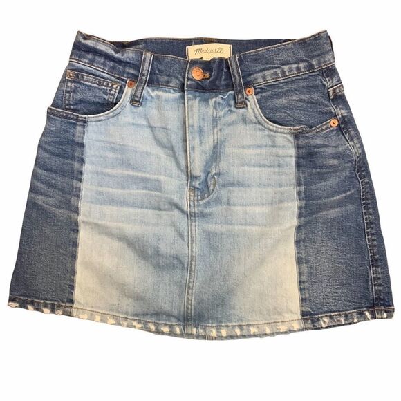 Madewell McCarren Two Tone Patchwork Skirt Size 26 - Picture 2 of 5